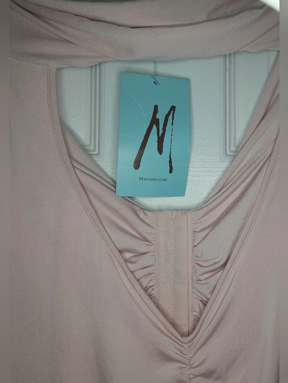 NWT. Marciano Pale Pink Ruched Neck Sleeveless Dress. Size L. - Picture 5 of 7